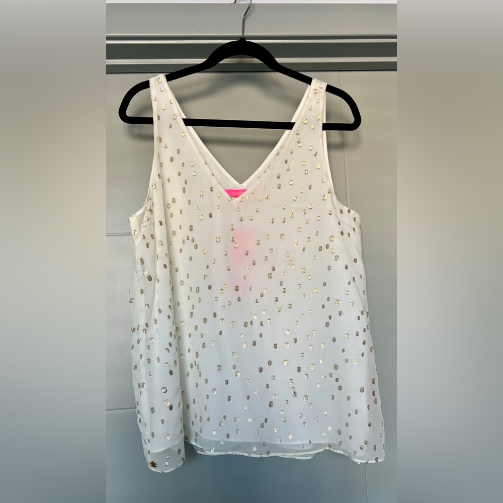 Lilly Pulitzer Florin Silk Sleeveless Tank - Gold - Large